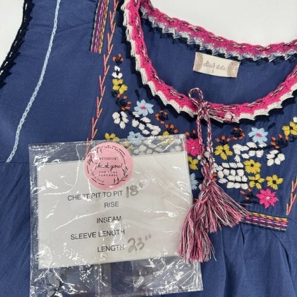 Altar'd State Blue Boho Lightweight Tassel Floral Embroidered Small Blouse NEW - Picture 7 of 7